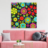Couleurs Néon Sur Motif Floral Rétro Sans Couture
