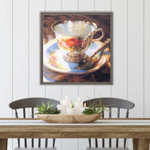 Toile Coupe de Thé Orné Aquarelle Élégante Cuisine Dîner