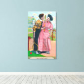 Toile Couple avec Tennis GearMême vieille raquette (Insitu (Plancher de Bois))