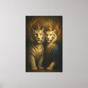 Toile Couple de Tigres Blancs Royaux – Édition Couronne 