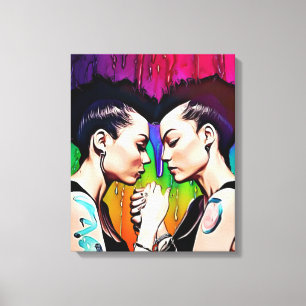Toile Couple lesbien tenant les mains Rainbow Art