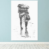 Toile Couple marchant sous la pluie (Insitu (Plancher de Bois))