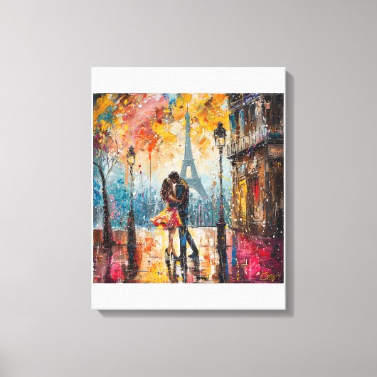 Toile "Couple romantique embrassant devant la Tour Eiffe (Recto)