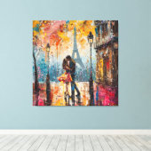 Toile "Couple romantique embrassant devant la Tour Eiffe (Insitu (Plancher de Bois))