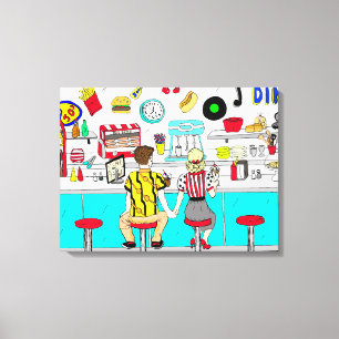 Toile Couple Tenant Main Rétro Nostalgic Cinquante Diner
