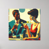 Toile Couples de Fête de Cocktail de Milieu de Siècle - (Recto)
