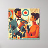 Toile Couples de Fête de Cocktail de Milieu de Siècle - (Recto)