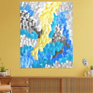 Toile Coups de pinceau abstraits en jaune, bleu et gris