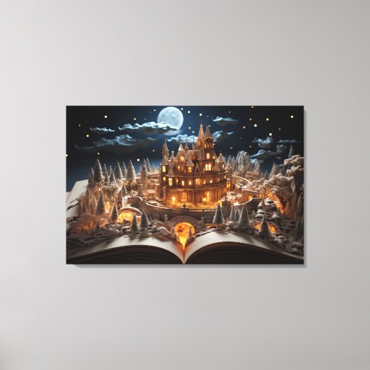 Toile Cour de château de conte de Noël au clair de lune (Recto)