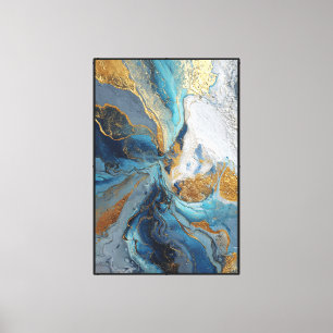 Toile Courants scintillants : Abstrait sarcelle et or