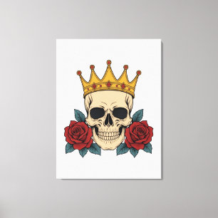 Toile Couronne de crâne gothique avec roses rouges – Bik