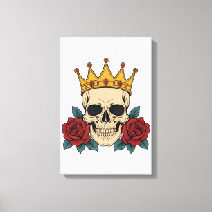 Toile Couronne de crâne gothique avec roses rouges – Bik