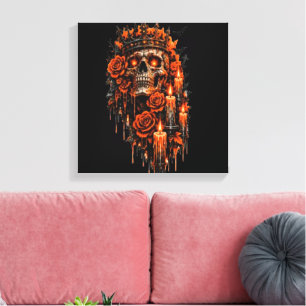 Toile Couronne de crâne gothique Halloween Roses Sombres