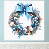 Toile Couronne de Noël bleue avec Bow (Insitu (Plancher de Bois))