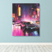 Toile Course de rue nocturne dans la ville animée (Insitu (Plancher de Bois))