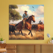 Toile Cow-boy sur cheval bai (Insitu(Salon))