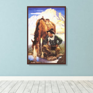 Toile Cowboy Arrosant Son Cheval par NC Wyeth, Art Vinta