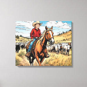 Toile Cowboy Cattle Rancher Boy's Bedroom Art graphique