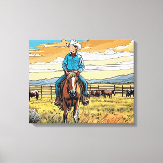 Toile Cowboy Cattle Rancher Boy's Bedroom Art graphique