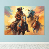 Toile Cowboy Chevaux Occidentaux bleu Tan Collage (Insitu (Plancher de Bois))