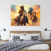 Toile Cowboy Chevaux Occidentaux bleu Tan Collage (Insitu(Chambre))