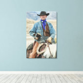 Toile Cowboy et chien à cheval (Insitu (Plancher de Bois))