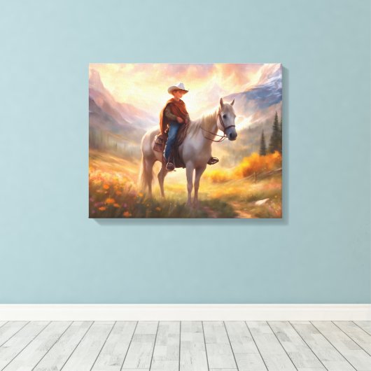 Toile Cowboy Horseback Boy's Bedroom Art Canvas Imprimer (Insitu (Plancher de Bois))