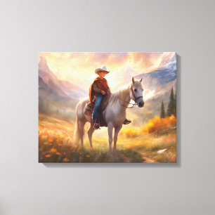 Toile Cowboy Horseback Boy's Bedroom Art Canvas Imprimer