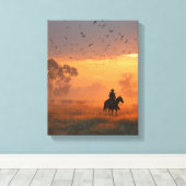 Toile Cowboy Riding Into Fiery Sunset Art (Insitu (Plancher de Bois))