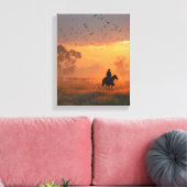 Toile Cowboy Riding Into Fiery Sunset Art (Insitu(Salon))