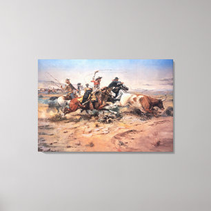 Toile Cowboys roping un boeuf, 1897 (huile sur la toile)