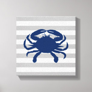 Toile Crabe bleu marine gris et rayures blanches