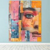 Toile Cracked Paint Face Collage Vibrant Portrait (Insitu (Plancher de Bois))