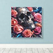 Toile Crâne avec Roses et Bluebird (Insitu (Plancher de Bois))