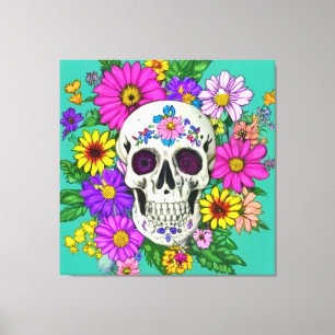 Toile crâne coloré avec des fleurs