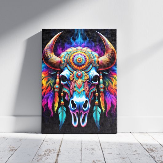 Toile Crâne de bison autochtone