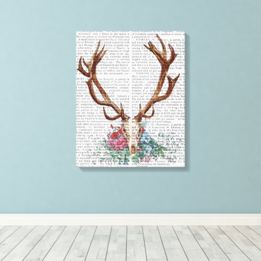 Toile Crâne de cerf aux fleurs (Insitu (Plancher de Bois))
