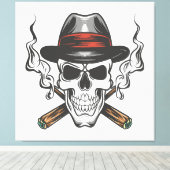Toile Crâne de gangster avec casquette fedora (Insitu (Plancher de Bois))
