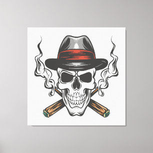 Toile Crâne de gangster avec chapeau fedora
