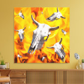 Toile Crâne de vache et feu (Insitu(Salon))