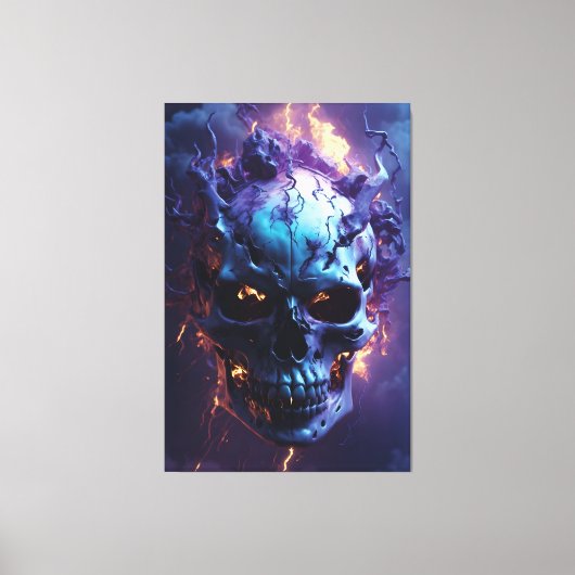 Toile Crâne démoniaque brûlant dans les flammes (Recto)