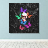 Toile Crâne d'Imaginaire et papillons colorés (Insitu (Plancher de Bois))