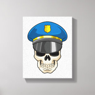 Toile Crâne en policier avec casquette de police