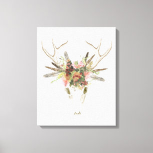 Toile Crâne et fleurs de cerfs communs