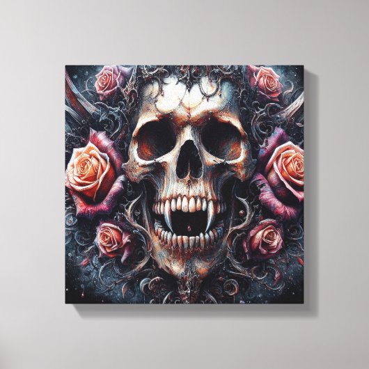 Toile Crâne gothique orné de Rose (Recto)