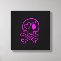 Crâne rose chaud et os croisés sur noir