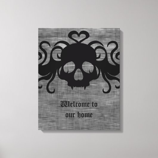 Toile Crâne vampire croisé gris et noir (Recto)