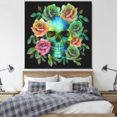 TOILE CRÂNE VERT DE LA MORT AVEC FLEURS (Insitu(Chambre))