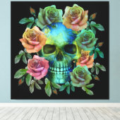 TOILE CRÂNE VERT DE LA MORT AVEC FLEURS (Insitu (Plancher de Bois))