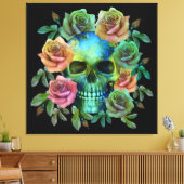 TOILE CRÂNE VERT DE LA MORT AVEC FLEURS (Insitu(Salon))